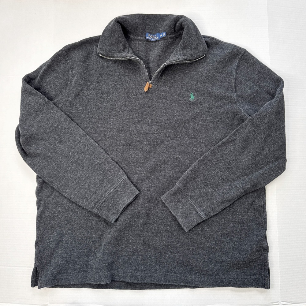 Polo Ralph Lauren Quarter Zip Pullover Men's Size XL Gray Cotton Sweater‎